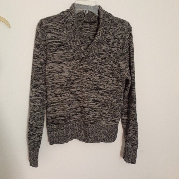 jeanne pierre cotton sweater black gray marled v neck top large l vintage - Picture 1 of 4